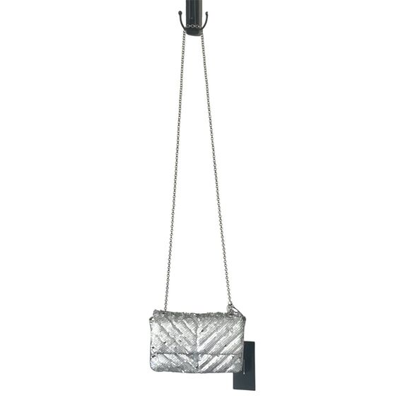 Nicole Miller Silver Sequin Chain Strap Crossbody Small Bag‎ Purse NWT - Picture 1 of 4